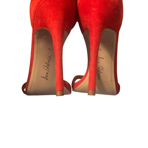 Sam Edelman Suede Coral Red Ankle Strap High Heels Size 9.5 - Picture 6 of 6
